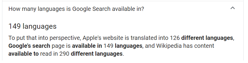 google search available in 149 languages